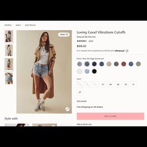 Free people living good vibration shorts size 24 denim